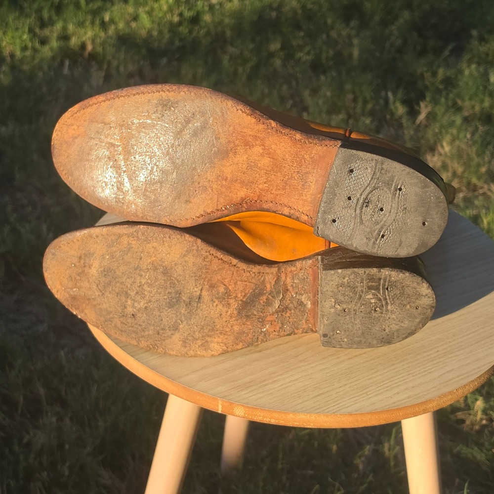 Nocona Orange Leather Cowboy Boots Western Pointed Toe Mid Calf Mens - Picture 10 of 11